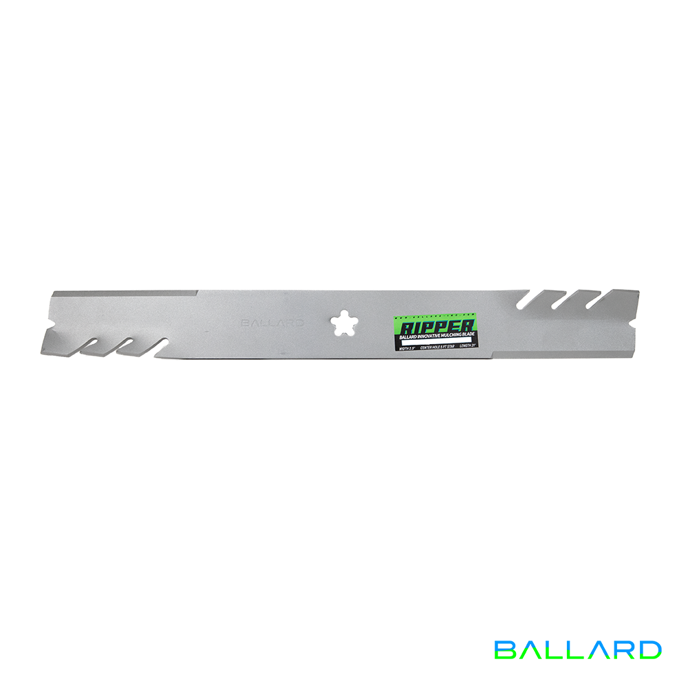Silver Mower Blades:  16 5/8" Long,  2.5" Wide,  5 PT Star Center Hole, Thickness- .203"(Three Blades) image number null